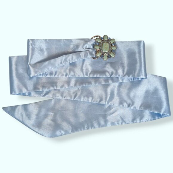 (2/$20) Blue Sash Adjustable Rhinestone Buckle Belt - Picture 1 of 6
